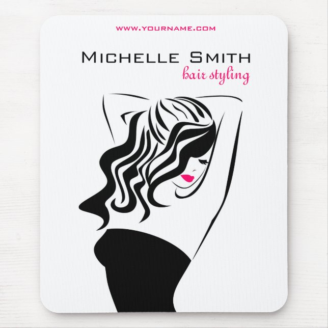 Modern feminine black and pink Trendy Hair Salon  Mouse Pad (Front)