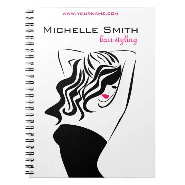 Modern feminine black and pink Trendy Hair Salon  Notebook (Front)