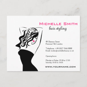 Modern feminine black and pink Trendy Hair Salon  Postcard