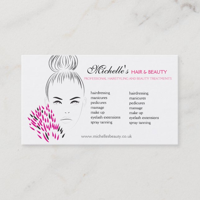 Modern feminine Black White Pink Chic Fashion Girl Business Card (Front)