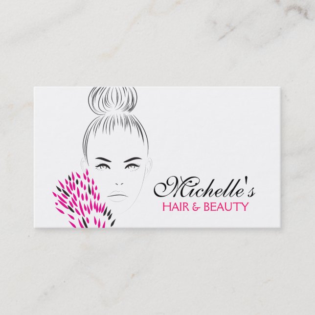 Modern feminine Black White Pink Chic Fashion Girl Business Card (Front)