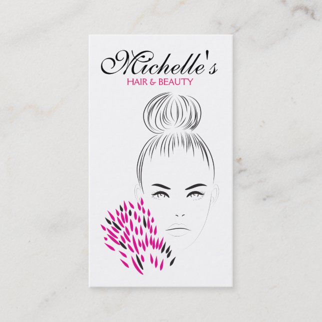 Modern feminine Black White Pink Chic Fashion Girl Business Card (Front)