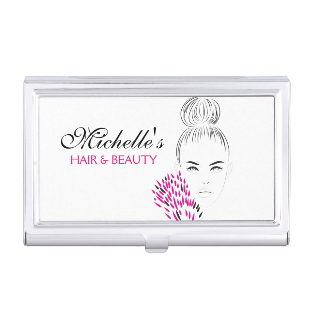 Modern feminine Black White Pink Chic Fashion Girl Business Card Case (Front)