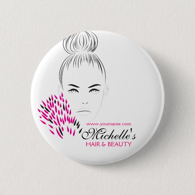 Modern feminine Black White Pink Chic Fashion Girl Button (Front)