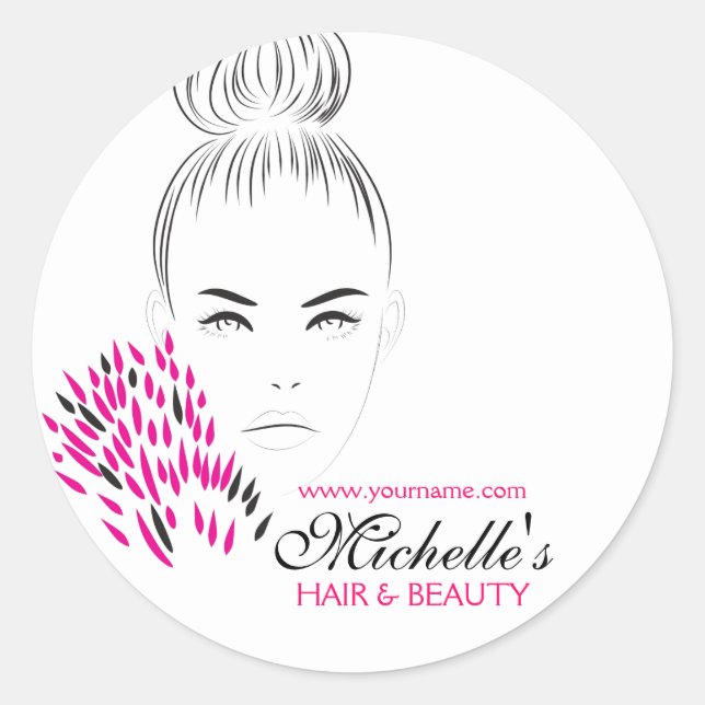 Modern feminine Black White Pink Chic Fashion Girl Classic Round Sticker (Front)