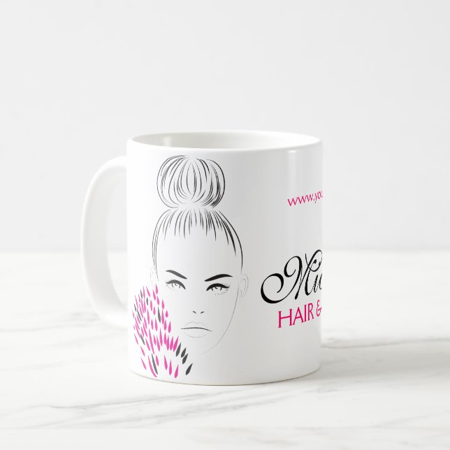 Modern feminine Black White Pink Chic Fashion Girl Coffee Mug (Front Left)