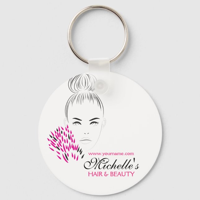 Modern feminine Black White Pink Chic Fashion Girl Keychain (Front)