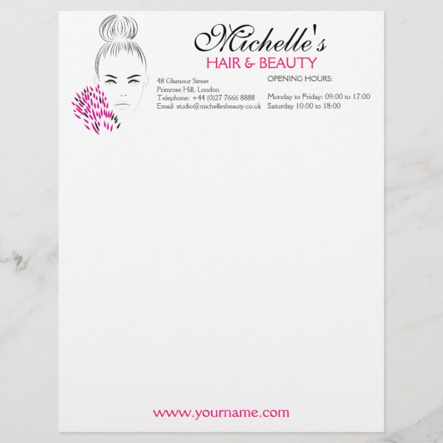 Modern feminine Black White Pink Chic Fashion Girl Letterhead (Front)