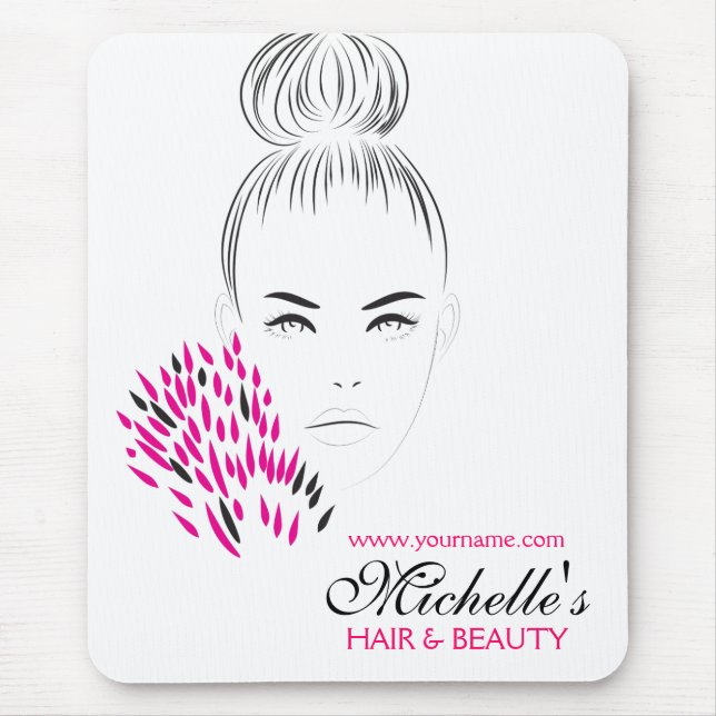 Modern feminine Black White Pink Chic Fashion Girl Mouse Pad (Front)