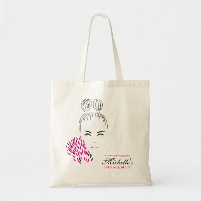 Modern feminine Black White Pink Chic Fashion Girl Tote Bag (Front)