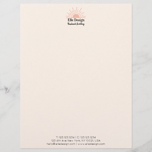 Modern Feminine Blush Pink Boho Sun Professional Letterhead