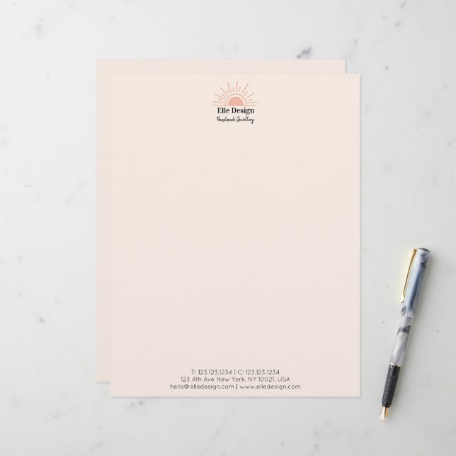 Modern Feminine Blush Pink Boho Sun Professional Letterhead (Front/Back In Situ)