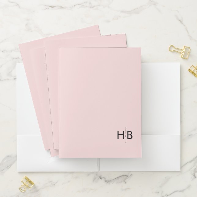 Modern Feminine Blush Pink Initial Monogram Pocket Folder (In Situ)