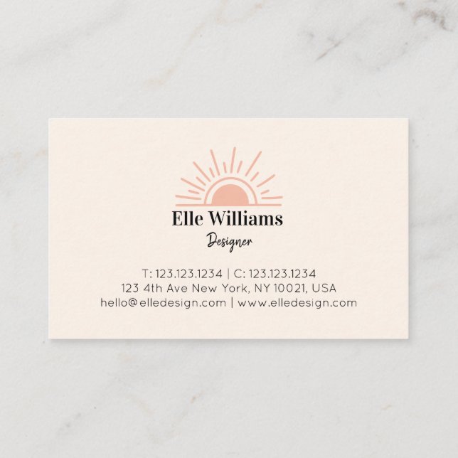 Modern Feminine Blush Pink Trendy Boho Sun Business Card (Back)