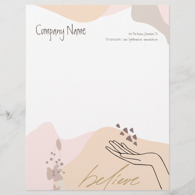Modern Feminine Business Shapes Hand Motivational Letterhead (Front)