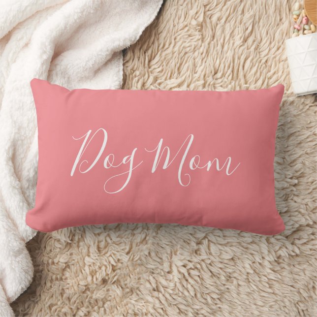 Modern Feminine Coral Script Dog Mom Lumbar Pillow (Blanket)