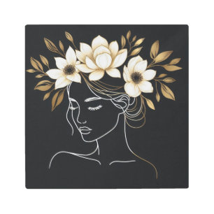 Modern Feminine Gold Line Art with Floral Elegance