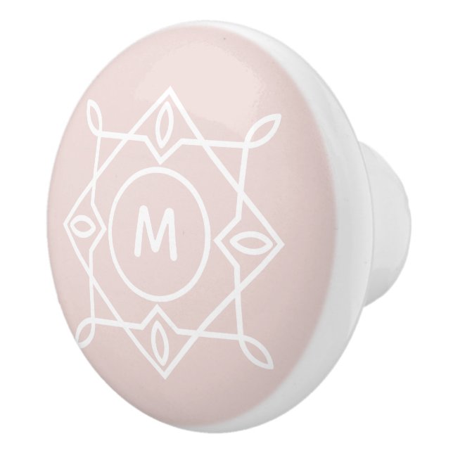 Modern Feminine Monogram Frame Pastel Blush Pink Ceramic Knob (Right)