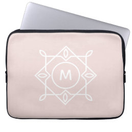 Modern Feminine Monogram Frame Pastel Blush Pink Laptop Sleeve