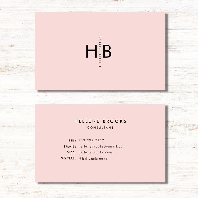 Modern Feminine Pink & Black Initial Name Monogram Business Card (Creator Uploaded)