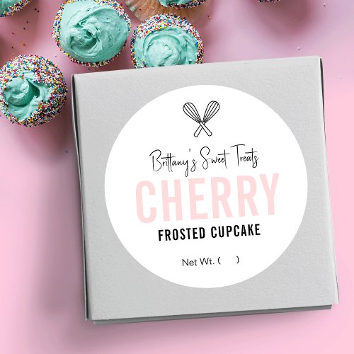 Modern Feminine Pink Cupcake Bakery Packaging Classic Round Sticker
