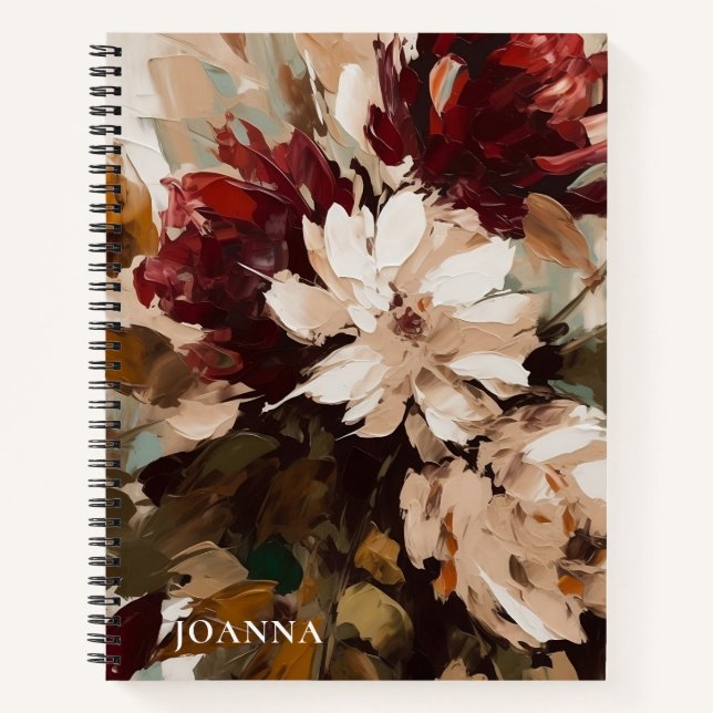 Modern Feminine Red Blush Pink Floral Painting Notebook (Front)