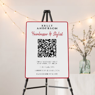 Modern Feminine Red Border QR Code Hairdresser Foam Board