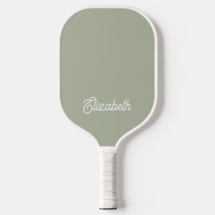 Modern Feminine Sage Green Script Custom Name Pickleball Paddle