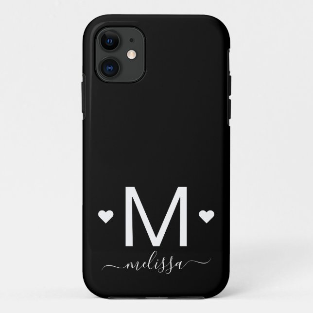 Modern feminine script monogram black white   Case-Mate iPhone case (Back)