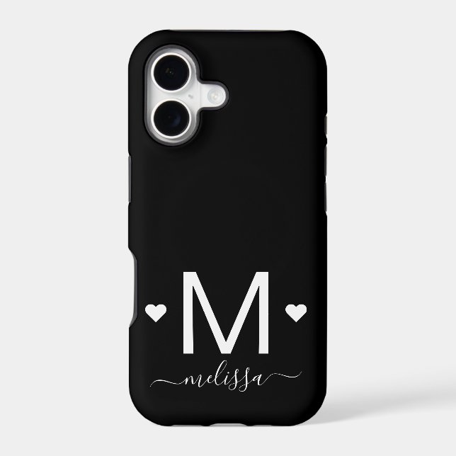 Modern feminine script monogram black white   iphone case (Back)