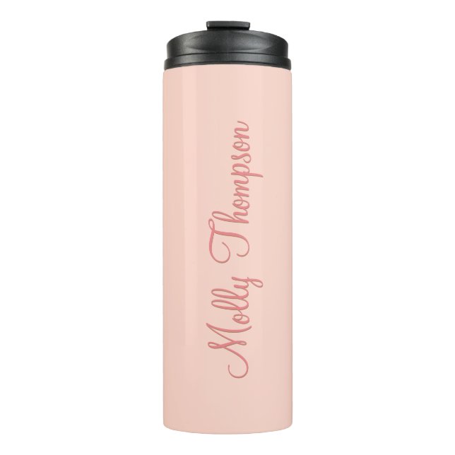 Modern Feminine Soft Pink Script Custom Name  Thermal Tumbler (Front)