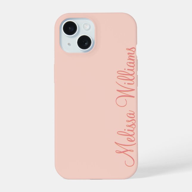 Modern Feminine Solid Soft Pink Script Custom Name Iphone Case (Back)