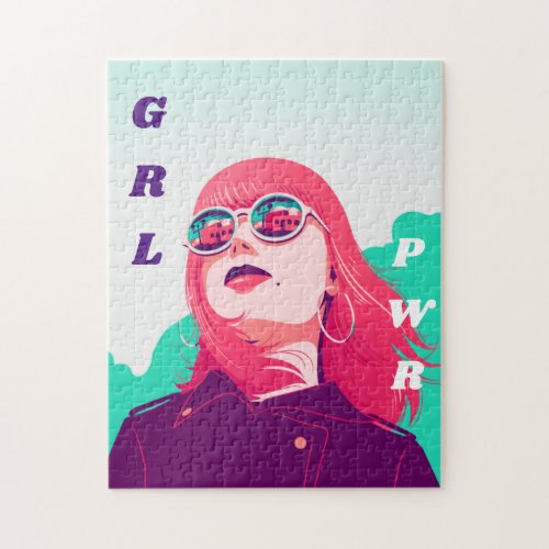Modern Feminist GRL PWR Illustration Girl Power Jigsaw Puzzle