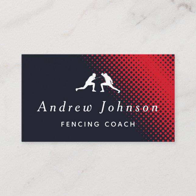 Modern Fencing Coach Instructor Fencer Red & Black Business Card (Front)