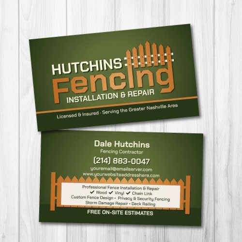 Modern Fencing Contractor Installation Repair Business Card
