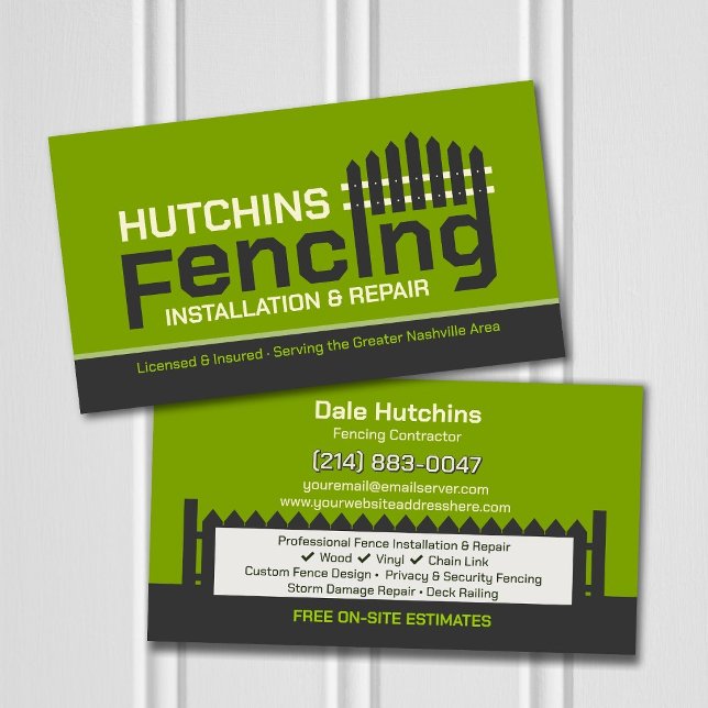 Modern Fencing Contractor Installation Repair Business Card (Creator Uploaded)