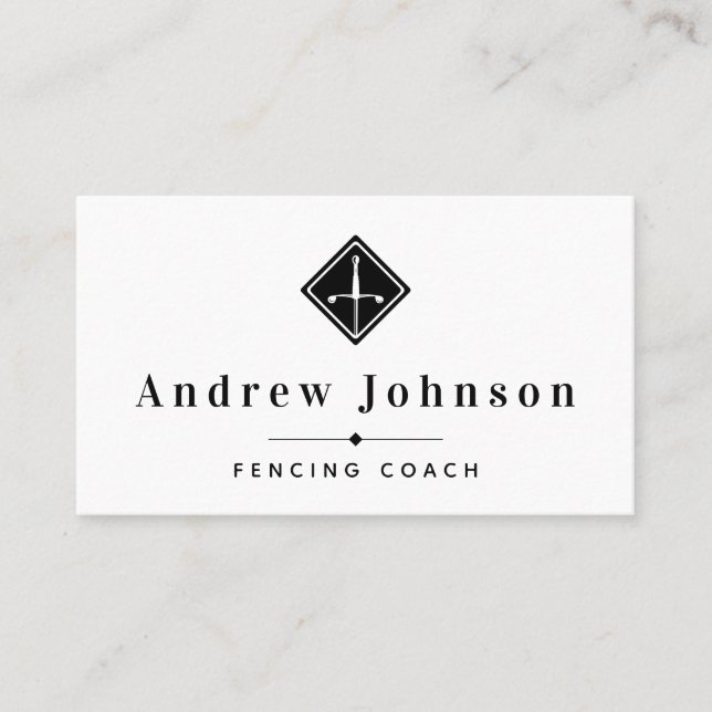 Modern Fencing Logo Coach Instructor Fencer Sports Business Card (Front)
