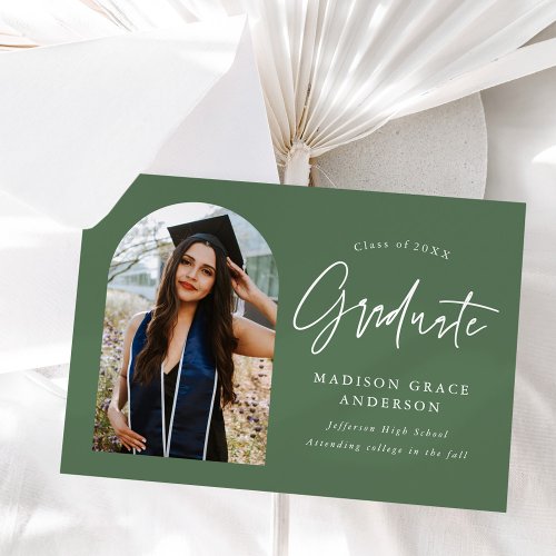 Modern Fern Green Arch Photo Graduation Announcement