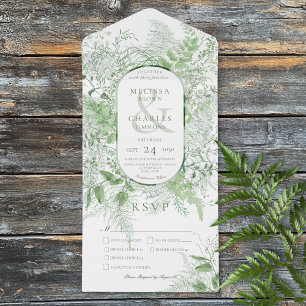 Modern Fern Green Foliage White Dinner All In One Invitation