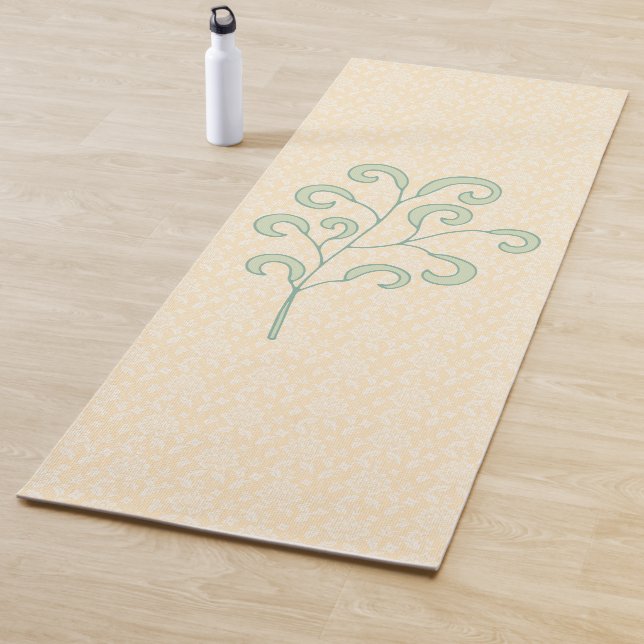 Modern Fern on Peach Floral Yoga Mat (In Situ)