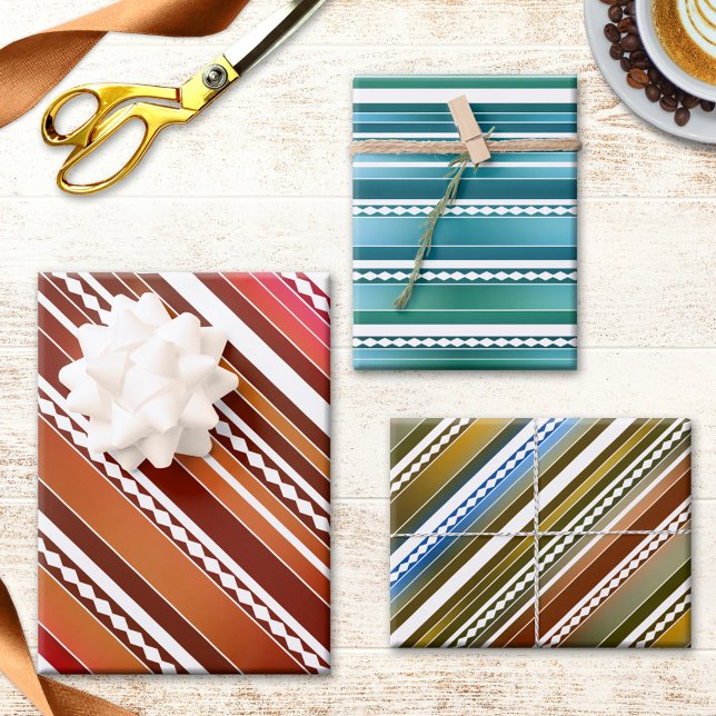 Modern Festive Abstract Striped Pattern Wrapping Paper Sheets (Festive and colorful abstract art wrapping paper sheets in beautiful nature inspired colors.)