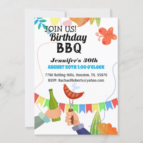 Modern Festive Backyard BBQ Birthday Invitation