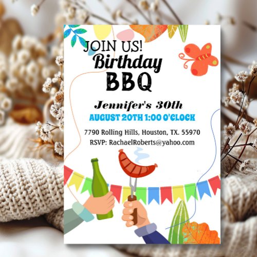 Modern Festive Backyard BBQ Birthday Invitation