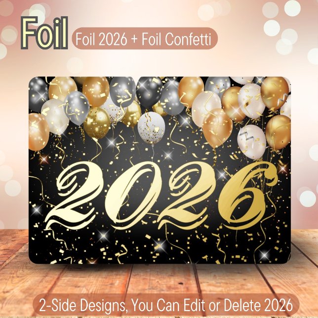 Modern Festive Balloon Confetti New Year Christmas Foil Holiday Card (Creator Uploaded)
