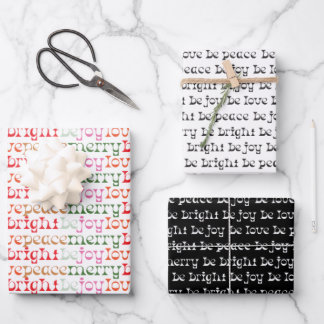 Modern Festive Be Merry Peace Love Joy Wrapping Paper Sheets
