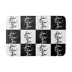Modern Festive Black and White Fa La La Christmas Bath Mat