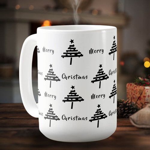 Modern Festive Black White Christmas Tree Holiday Coffee Mug