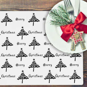 Modern Festive Black White Christmas Tree Holiday Placemat