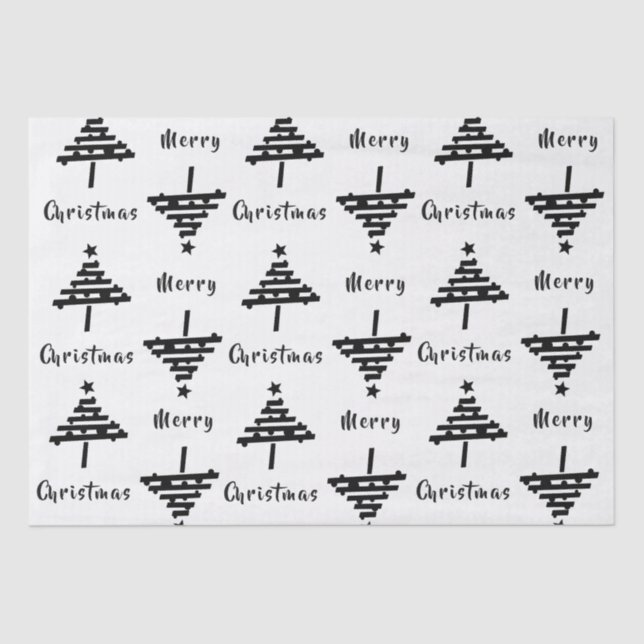 Modern Festive Black White Christmas Tree Holiday Tissue Paper (Front)