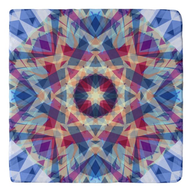Modern Festive Blue Red Purple Christmas Star Gift Trivet (Front)
